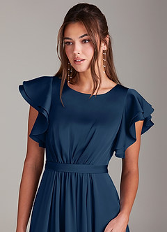 Azazie Daphne Modest Bridesmaid Dresses A-Line Ruched Stretch Satin Floor-Length Dress image5