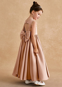 Azazie Bettie Final Sale Champagne Rose A-Line Bow Matte Satin Dress image5