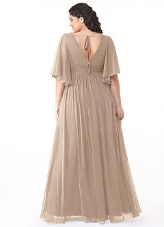 Azazie Temeka Robes de demoiselle d'honneur Robe Trapèze en Mousseline de soie Rayé Taupe image2