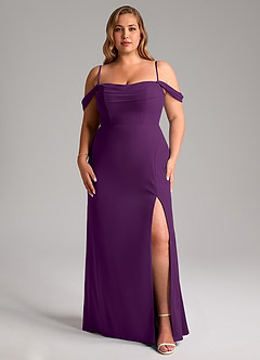 Azazie Saige Bridesmaid Dresses Grape A-Line Off the Shoulder Chiffon Convertible Dress image14
