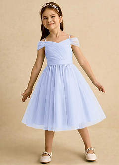 Azazie Lila Girls Formal Robe Demoiselle D'honneur Fillette Robe Trapèze en Tulle Épaule décolletée Lavande image3