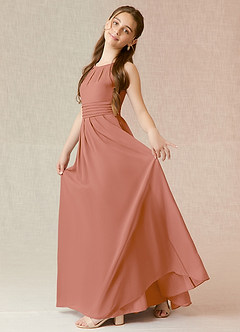 Azazie Bibiane Junior MAI TAI A-Line Pleated Chiffon Dress image6