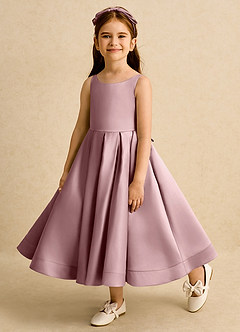 Azazie Babs Blumenmädchenkleider Ballkleid Plissee Matte Satin Kleid Altrosa image8