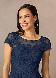 Azazie Lunda Kleider für die Brautmutter A-Linie Spitze Chiffon Kleid Dunkelmarine image3