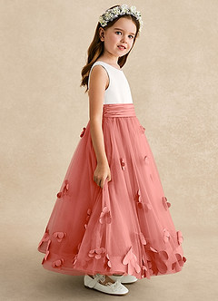 Azazie Vi Robe Demoiselle D'honneur Fillette Robe Trapèze en Tulle Sans manches Rose Saumon image7