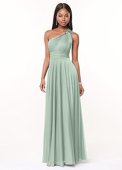 Azazie Charlize Bridesmaid Dresses Agave A-Line One Shoulder Mesh Dress image3