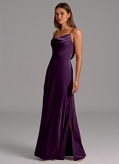 Azazie Olaine Bridesmaid Dresses Grape A-Line Pleated Velvet Dress image4