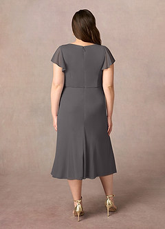 Azazie Vera vestidos de madre de la novia Vestido de Gris Acero de Malla de Corte En A con Cuello en V plisado image9