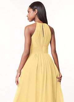 Azazie Bonnie Brautjungfernkleider Eine Linie Schlüsselloch Gerüscht Chiffon Kleid Butter image4