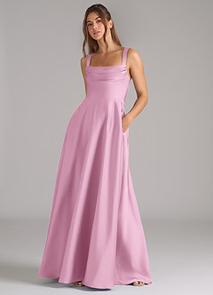 Azazie Shaude Bridesmaid Dresses Candy Pink A-Line Pleated Stretch Satin Dress image10