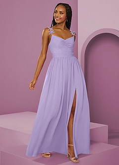 Barbie ♥ Azazie Brautjungfernkleider A-Linie Plissee Chiffon Kleid Flieder image7