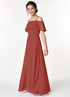 Azazie Maggie Junior Terracotta A-Line Off the Shoulder Chiffon Dress image5