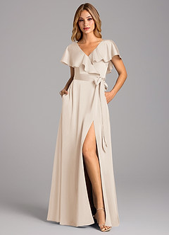 Azazie Lainey Bridesmaid Dresses White Alabaster A-Line with Pockets Stretch Satin Dress image4