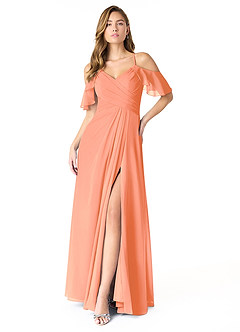 Azazie Dakota Abiti da Damigella Abito A-Line in Chiffon con Scollo a V a Pieghe Tramonto image1