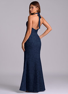 Azazie Valerie Brudtärnklänningar Klä av Sjöjungfru i Blommig Utbrändhet Plisserad Mörk Marinblå image6