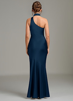 Azazie Jalissa Bridesmaid Dresses Dark Navy Mermaid One Shoulder Stretch Satin Dress image6