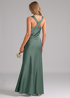 Azazie Kamila Abiti da Damigella Abito A-Line in Raso Elasticizzato Plissettato Muschio Marino image2