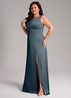 Azazie Phaedra Bridesmaid Dresses Twilight A-Line One Shoulder Stretch Satin Dress image12