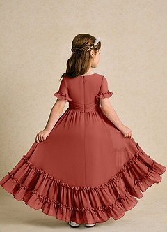 Azazie Kass Flower Girl Dresses Terracotta A-Line Pleated Chiffon Dress image3