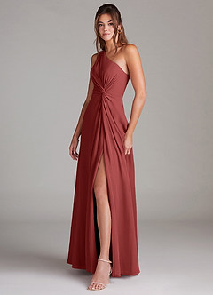 Azazie Brooke Brautjungfernkleider A-Linie One-Shoulder Chiffon Kleid Terrakotta image5