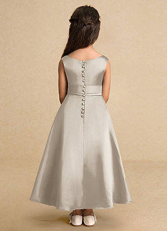 Azazie Lindy Flower Girl Dresses Frost A-Line Pleated Matte Satin Dress image7