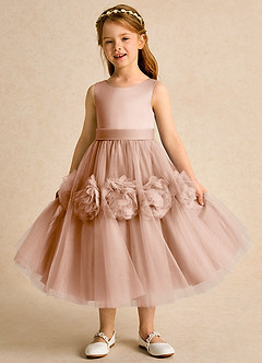 Azazie Vola vestidos de niña de las flores Vestido de Champán Rosado de Tul de Princesa con Sin mangas image5
