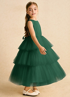 Azazie Marshmallow Blumenmädchenkleider Ballkleid Schleifen Tüll Kleid Dunkelgrün image3