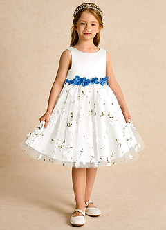 Azazie Starri Flower Girl Dresses Ivory Blue Jay Ball-Gown Beaded Matte Satin Dress image7