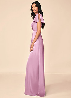 Azazie Soren Bridesmaid Dresses Candy Pink A-Line Pleated Stretch Satin Dress image3