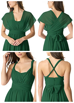 Azazie Olani Vestidos de damas de honor Vestido de Verde Oscuro de Gasa de Corte en A Convertible con Vestidos sin tirantes image6
