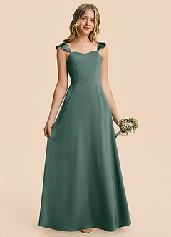 Azazie Mavie Junior A-Linie Gestreift Stretch-Satin Kleid Eukalyptus image1