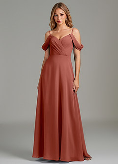 Azazie Julianne Bridesmaid Dresses Auburn A-Line Off the Shoulder Chiffon Dress image3