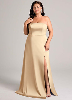 Azazie Wren Bridesmaid Dresses Champagne A-Line Strapless Stretch Satin Convertible Dress image10