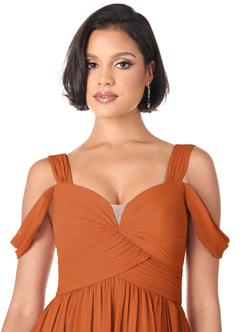 Azazie Lianne Jurken voor bruidsmeisjes Jurk van Chiffon met A-Lijn Off the Shoulder Kaneel image5