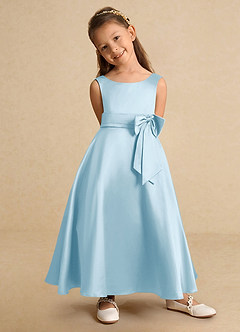 Azazie Lindy Flower Girl Dresses Sky Blue A-Line Pleated Matte Satin Dress image8