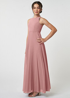 Azazie Lindie Junior A-Linie Plissee Chiffon Kleid Altrosa image3