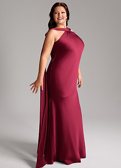 Azazie Kinsley Robes de demoiselle d'honneur Robe Sirène en Satin extensible Fente Latérale Bourgogne image12