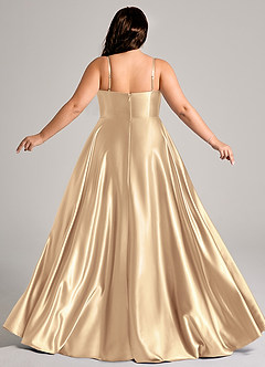 Azazie Elle Bridesmaid Dresses Gold A-Line with Pockets Metallic Satin Dress image8