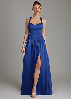 Azazie Francis Bridesmaid Dresses Royal Blue A-Line Corset Stretch Satin Dress image1