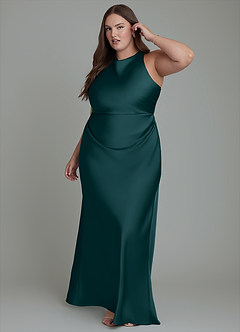 Azazie Evadne Bridesmaid Dresses Pine Sheath Pleated Stretch Satin Dress image11