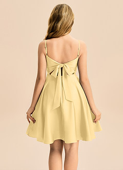 Azazie Miko Junior Butter A-Line Pleated Stretch Satin Dress image2