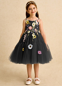 Azazie Osea Flower Girl Dresses Black Ball-Gown Pleated Tulle Dress image7