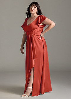 Azazie Omari Bridesmaid Dresses Rust A-Line Stretch Satin Dress image11