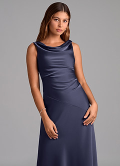 Azazie Nerine Bridesmaid Dresses Stormy A-Line Pleated Stretch Satin Dress image6