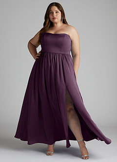 Azazie Morana Final Sale Plum A-Line Off the Shoulder Stretch Satin Convertible Dress image11