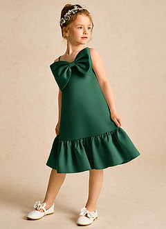 Azazie Kiwi Blumenmädchenkleider A-Linie Spaghetti Riemen Matte Satin Kleid Dunkelgrün image5