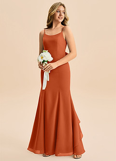 Azazie Lioren Junior Burnt Orange Mermaid Bow Chiffon Dress image4