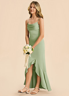 Azazie Magnolia Junior Robe Fourreau en Satin extensible Rayé Vert Sauge image5