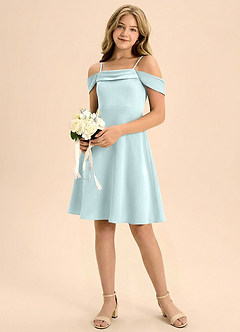 Azazie Anselie Junior Linia A Pofałdowany Satyna elastyczna Mini Młodsza druhna Sukienka image1