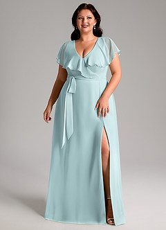 Azazie Lainey Bridesmaid Dresses Mist A-Line with Pockets Chiffon Dress image3